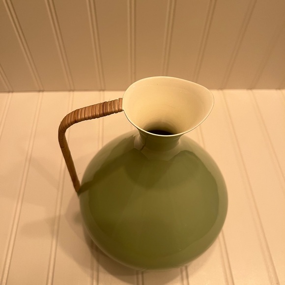 Green Ceramic Pitcher with Wicker Handle - Picture 6 of 7